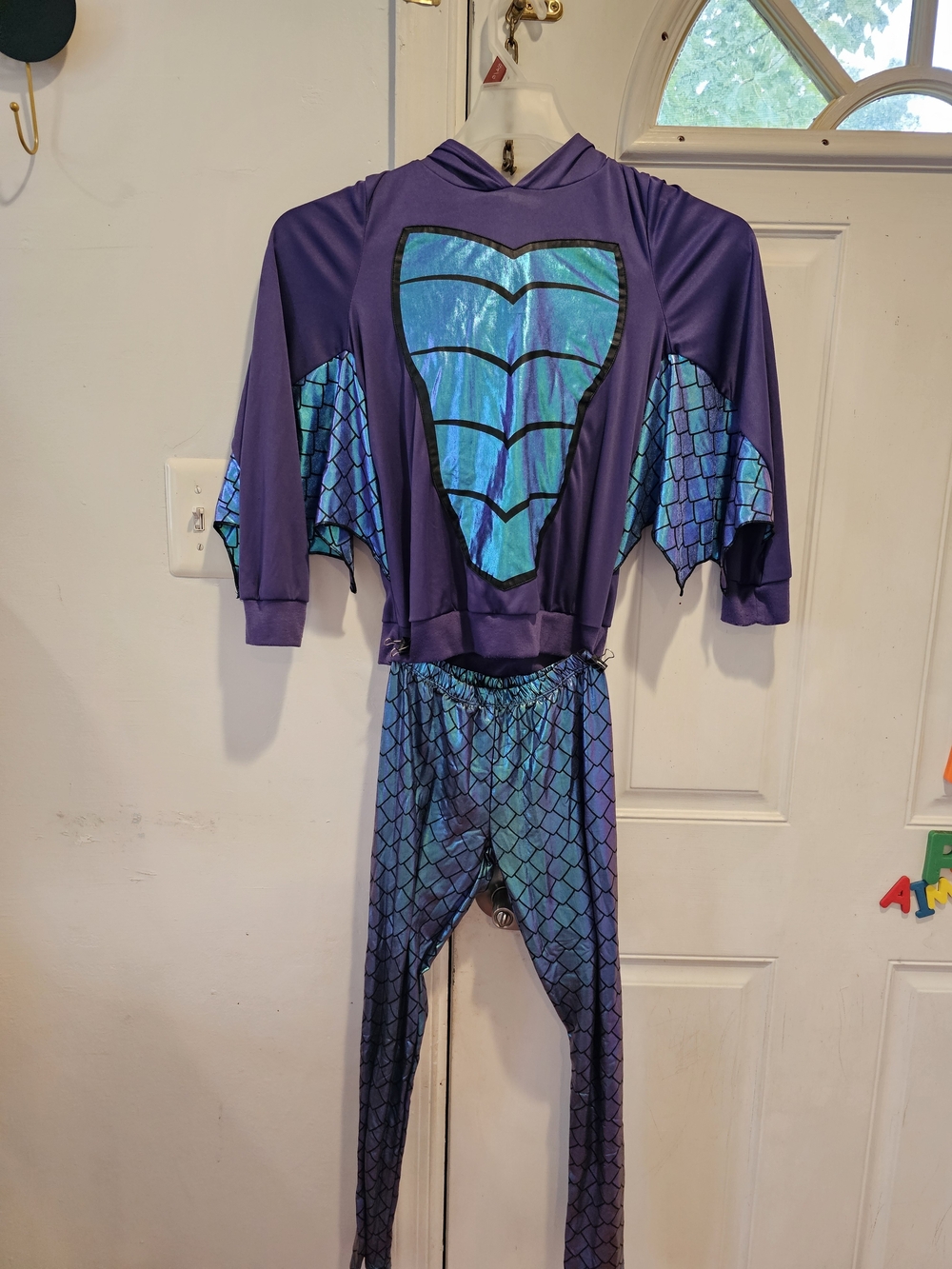 Kids Purple and Teal Dragon Scale Costume Hoodie & Leggings